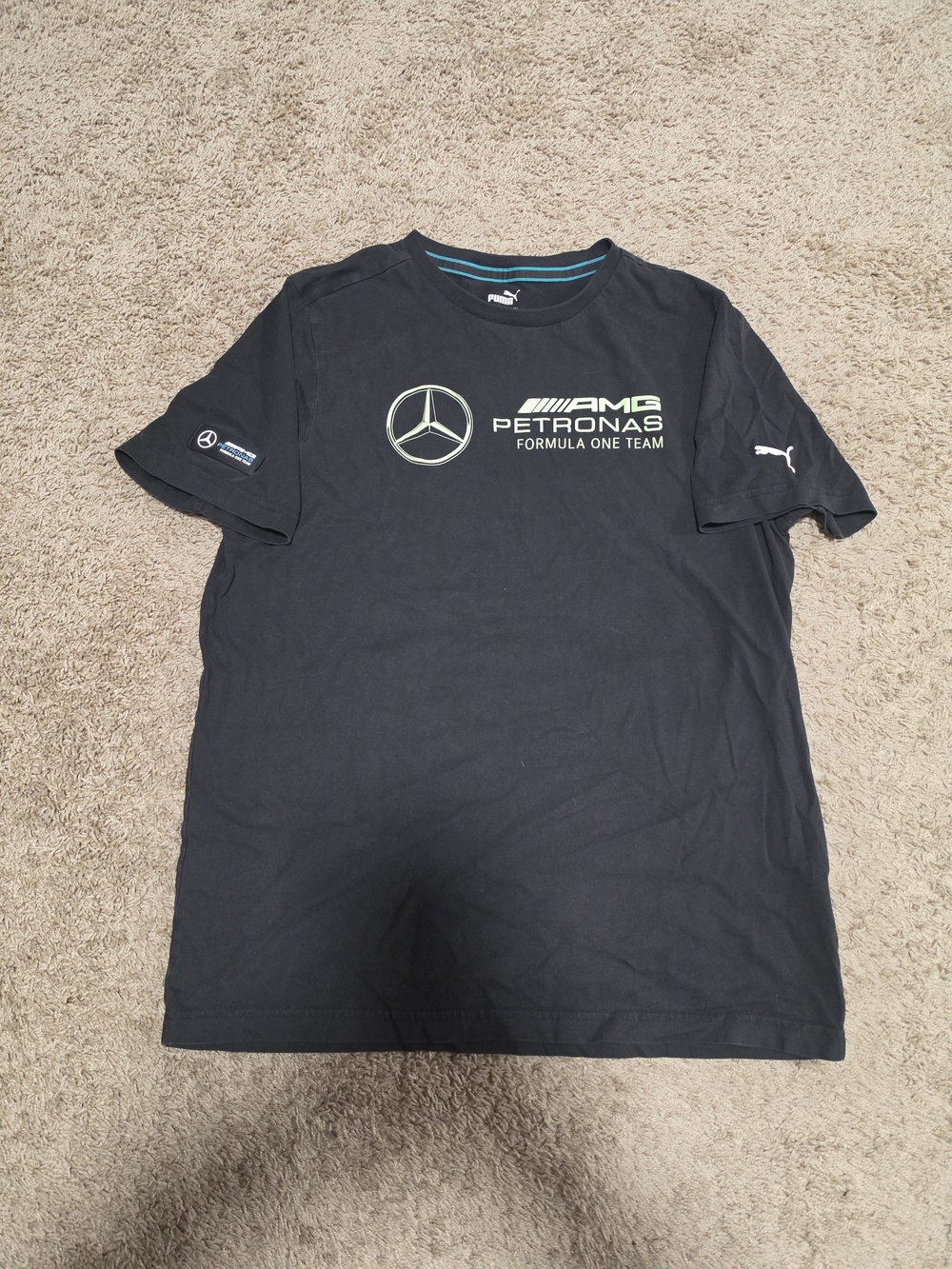 Puma Mercedes AMG Petronas F1 Team Black T-Shirt Neon Green Logo Sz L